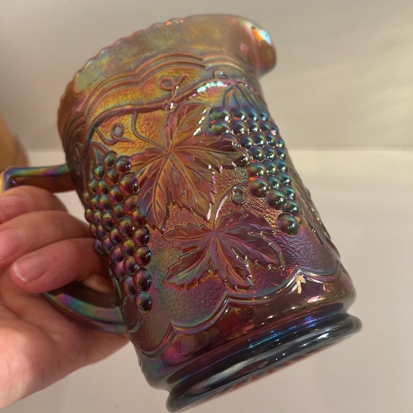 Vintage IMPERERIAL GLASS Carnival Pitcher Iridescent Dark Gold Grape 16oz - Picture 11 of 13